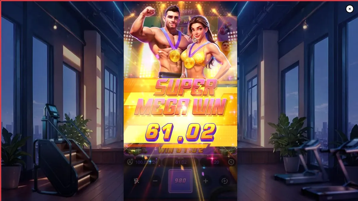 Mighty Mania slot com tema fitness e personagens Kai e Ella